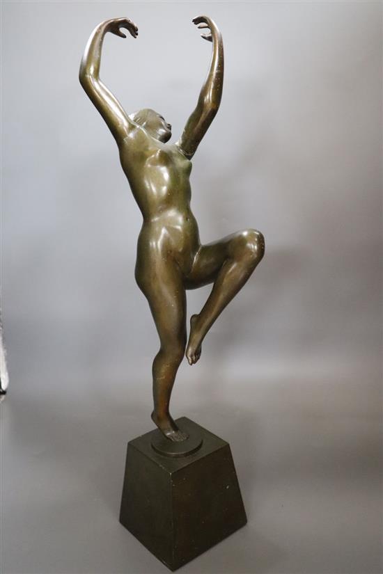 H. Calot. A bronze of a nude dancer (arm a.f.), height 53cm